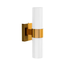 Load image into Gallery viewer, 2-Lights Wall Sconce with White Glass Shades, Brushed Brass Finish