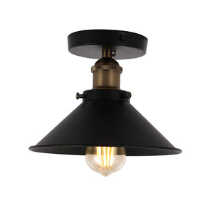 Industrial Style Semi-Flush Mount Light, E26 Base, Matte Black with Antique Brass Finish, UL Listed, 3 Years Warranty