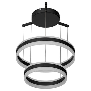 2-Ring, Unique LED Circular Chandelier, 112W, 3000K-6500K, 5600LM, Dimmable, Sand Black Body Finish