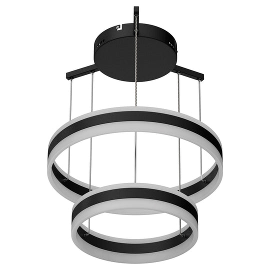 2-Ring, Unique LED Circular Chandelier, 112W, 3000K-6500K, 5600LM, Dimmable, Sand Black Body Finish