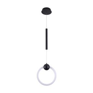 Matte Black Ring, 1-Light LED Unique Design Pendant, 9W, 3000K (Warm White), 520LM, Dimmable, Pendant Mounting