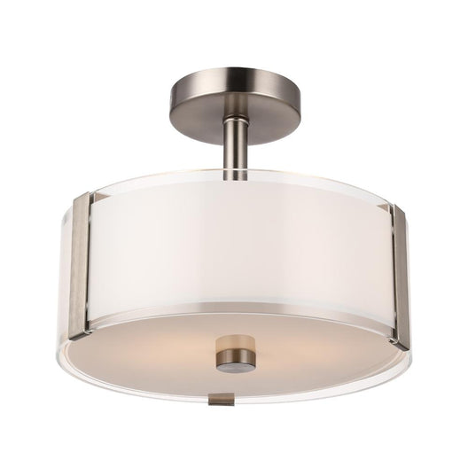 Drum Shape Semi Flush Mount Ceiling Light, Brushed Nickel Finish and Frosted Glass Shade, E26 Base, UL Listed - Damp Location