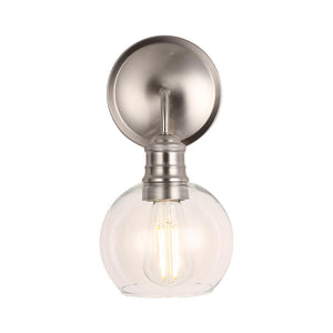 1-Light Dome Shape Wall Sconce Light with Clear Glass, Brushed Nickel Finish, E26 Base, UL Listed for Damp Location, 3 Years Warranty
