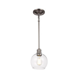 1-Light Clear Glass Pendant Lighting Fixture with Brushed Nickel Finish, E26 Base, UL Listed for Damp Location