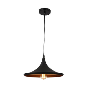 Matte Black Pendant Light Fixture, Trumpet-Shaped, E26 Base, Steel Body, UL Listed