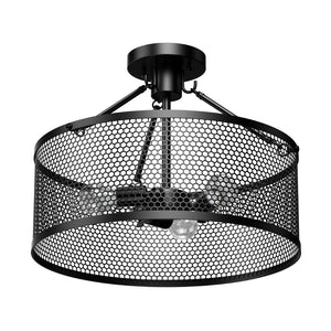 Drum Shape Semi-Flush Mount Ceiling Light, Steel Cage Matte Black Finish, E26 Base, UL Listed, 3 Years Warranty