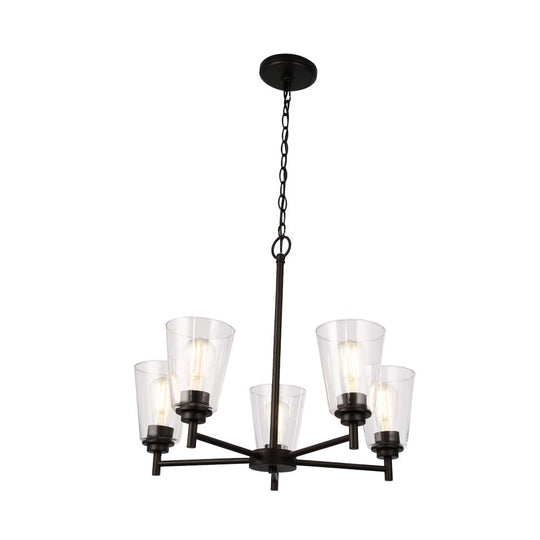 Flared Shape Chandelier Lighting Fixture with Clear Glass Shades, E26 Base, UL Listed for Damp Location, 3 Years Warranty