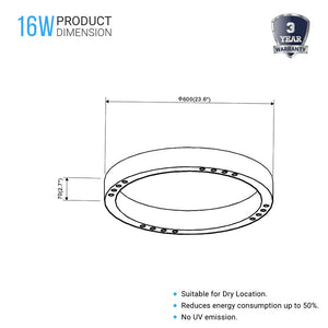 Ring Flush Mount LED Lighting Fixture - 16W/24W - 3000K - 800LM/1200LM - Close to Ceiling lights - Dimmable