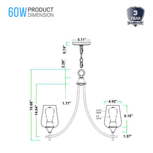 5-Lights Chandelier Light - Brass Gold Finish with Clear Glass Shades, E26 Socket, UL Listed for Damp Location, 3 Years Warranty