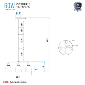 4-Lights Chandelier Lighting Fixture, Clear Glass Chandelier for Kitchen, Coffee Bar, E26 Base