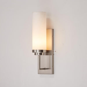 1-Light Wall Sconce Lighting Fixture, Brushed Nickel with Opal Glass Shade, Cylinder Shape