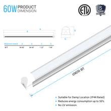 Load image into Gallery viewer, T8 8Ft LED Tube 60W 5000K Shape Integrated Frosted