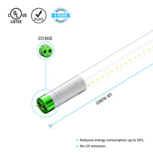 Hybrid T8 4ft LED Tube Light Glass 18W 2400 Lumens 4000K Frosted (Check Compatibility List; Not Compatible with all ballasts)