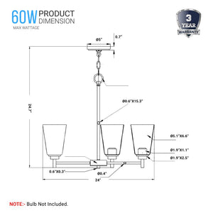 Flared Shape Chandelier Lighting Fixture with Clear Glass Shades, E26 Base, UL Listed for Damp Location, 3 Years Warranty