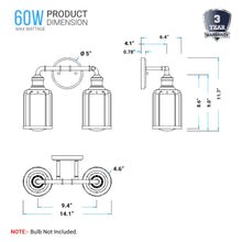 Load image into Gallery viewer, Birdcage Shape Vanity Light Fixture, Matte Black with Clear Glass Shade, E26 Base, For Damp Locations