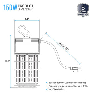 150W LED Temporary Work Light Fixture with cage , 5000K , 18000 Lumens , IP64 rated, Construction Jobsite Light