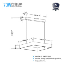 Load image into Gallery viewer, 1-Light, Square Chandelier Lighting in Brushed Brown Body Finish, 70W, 3000K(warm white), 5200LM, Dimmable, 3 Years Warranty