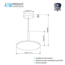 Load image into Gallery viewer, Round Plate Pendant Light, 41W, 3000K, 2225LM, Diameter 17.3&quot; x 55&quot;H, Dimmable, Pendant Mounting