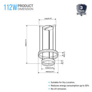 2-Ring, Unique LED Circular Chandelier, 112W, 3000K-6500K, 5600LM, Dimmable, Sand Black Body Finish