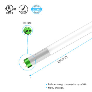 T8 4ft LED Glass Tubes ; 18W 4000K; Single Ended Power ; Frosted