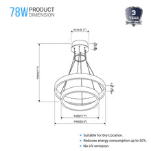 Load image into Gallery viewer, 2-Ring, Modern LED Chandelier, 78W, 120V, 3000K, 3985LM, Dimmable