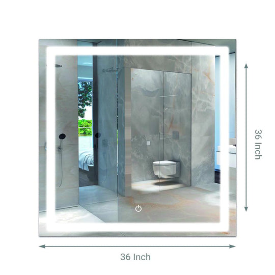 LED Bathroom Lighted Mirror 36" X 36" Lighted Vanity Mirror Includes Defogger Touch Switch Controls, Inner Window Style