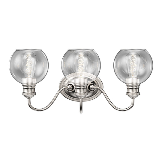 Clear Glass Bathroom Vanity Lights, E26 Base Brushed Nickel Finish Wall Mounting, UL Listed for Damp Location, 3 Years Warranty