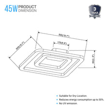 Load image into Gallery viewer, Bright White - Indoor Square Ceiling Lights - 45W - 3000K-6500K - 2250LM - Dimmable - Simple Close to Ceiling Fixtures - 2- Square Shape