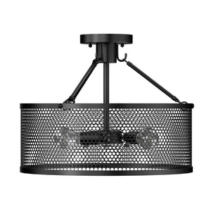 Drum Shape Semi-Flush Mount Ceiling Light, Steel Cage Matte Black Finish, E26 Base, UL Listed, 3 Years Warranty