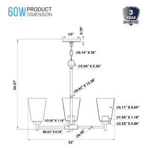 Flared Shape Chandelier Lighting Fixture with Clear Glass Shades, E26 Base, UL Listed for Damp Location, 3 Years Warranty