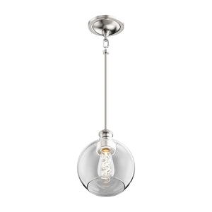 1-Light Clear Glass Pendant Lighting Fixture with Brushed Nickel Finish, E26 Base, UL Listed for Damp Location