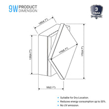 Load image into Gallery viewer, Modern Square Wall Sconce - 9W - 3000K - 338LM - CRI: 80+ - Dimmable - Dimension: 6.7 x 2.1 x 6.7 Inch