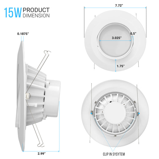 5/6-inch LED Eyeball Dimmable Downlight, 15W, Recessed Ceiling Light Fixture