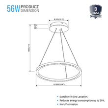 Load image into Gallery viewer, Modern 1-Ring Chandelier, 56W, 3000K, 2462LM, Diameter 39.4&#39;&#39;×71&#39;&#39;, Dimmable