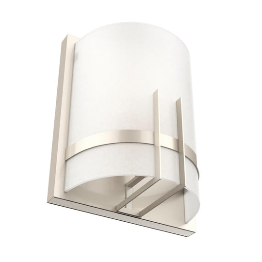 1-Light Wall Sconce, Brushed Nickel Finish with White Glass Shade, Arc Shape