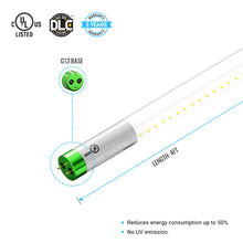 Load image into Gallery viewer, Hybrid T8 4ft LED Tube Glass 18W 2400 Lumens 6500K Clear (Check Compatibility List; Not Compatible with all ballasts)