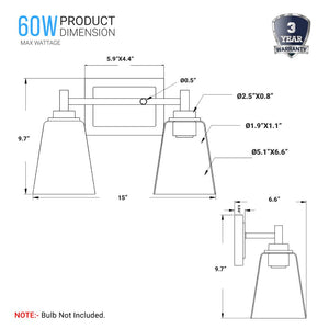 Flared Shape Vanity Lights with Clear Glass Shade, E26 Base, UL Listed for Damp Location, 3 Years Warranty