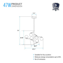 Load image into Gallery viewer, 6-Lights, Chandelier, 47W, 3000K, Matte Black Body Finish, Dimmable