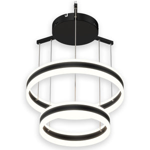 2-Ring, Unique LED Circular Chandelier, 112W, 3000K-6500K, 5600LM, Dimmable, Sand Black Body Finish