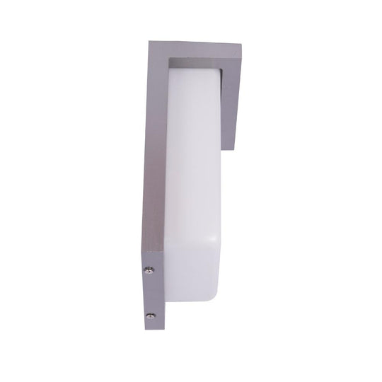 12W Rectangle Shape LED Outdoor Wall Sconce, Painted Silver Finish, White Acrylic Shade, ETL Listed