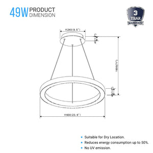 Modern Round Chandeliers with unique design Shade, 49W, 3000K, 2450LM, Dimmable, Pendant Mounting, CRI: 80+, Aluminum Body Finish