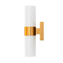 Load image into Gallery viewer, 2-Lights Wall Sconce with White Glass Shades, Brushed Brass Finish