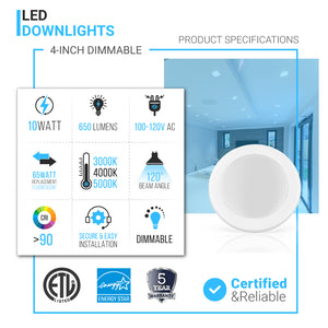 4-inch Dimmable LED Disk Downlight, Kitchen Lights, 10W, Recessed Ceiling Light Fixture