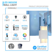 Load image into Gallery viewer, Indoor Wall Sconces, 11W, 3000K (Warm White), CRI: 80+, Dimmable. Living Room Wall Lighting