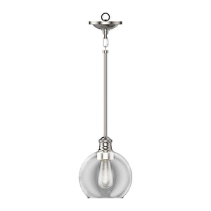 1-Light Clear Glass Pendant Lighting Fixture with Brushed Nickel Finish, E26 Base, UL Listed for Damp Location