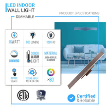 Load image into Gallery viewer, 2-Lights, Indoor Rectangular Wall Sconce with Brushed brown Body Finish, 3000K, Dimmable