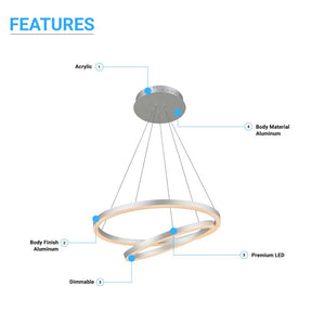 2-Ring, Circular LED Chandelier, 60W, 3000K, 2800LM, Dimmable, 3 Years Warranty