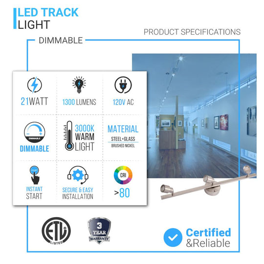 LED Dimmable Flexible Track Lighting, Brushed Nickel Finish, 3000K (Warm White)