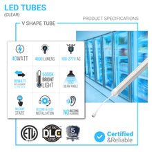 Load image into Gallery viewer, T8 LED Freezer/Cooler Tube Light - V Shape - 6ft 40W 5000k Clear 4800 Lumens Rebate Eligible, Walk-in Cooler Light