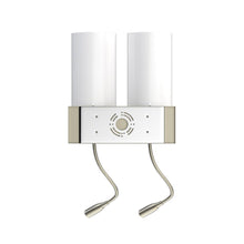 Load image into Gallery viewer, 2-Light Modern Bedside Wall Sconce Light with Two LED Reading Swing Arm Wall Lights, 1 USB + 2 Switch + 2 Outlet, Brushed Nickel Finish, White Acrylic Shades
